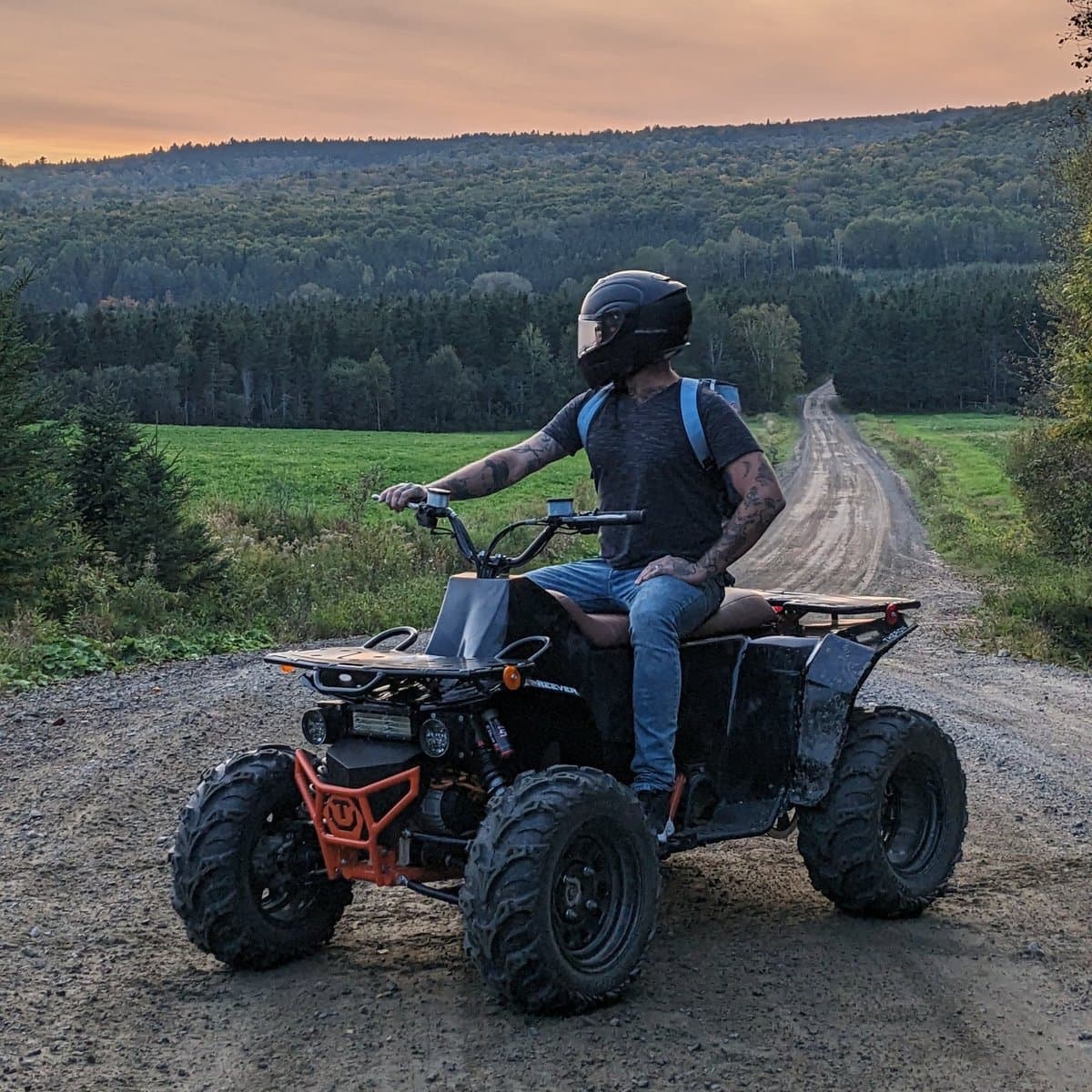 Reever electric ATV at sunset on a Québec trail